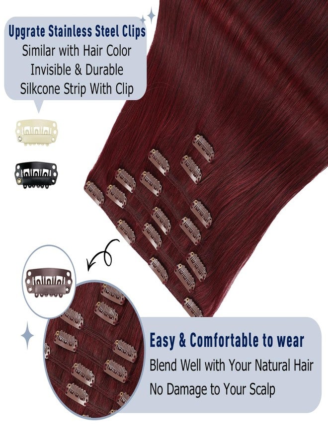 Sunya Clip in Hair Extensions Real Human Hair 7 Pcs Human Hair Clip in Extensions 14 Inch Straight Double Weft Remy Human Hair Extensions Clip ins for Women #99J Burgundy 70G - Image 4